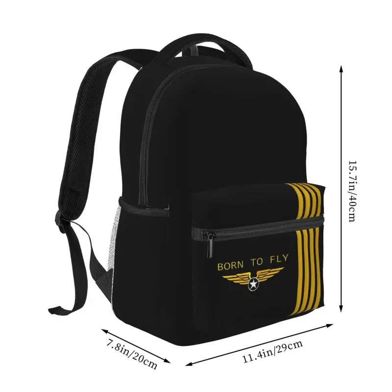 Custom Born To Fly Flight Pilot Print Laptop Backpack Aviation Aviator Large Capacity Travel Backpack Student School Bookbag