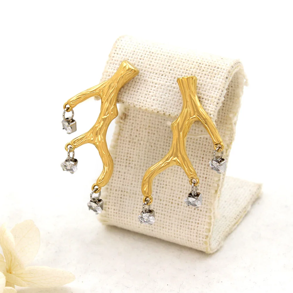 DIY accessories Dongdaemun popular stainless steel branch earrings Japan and Korea fashion super fairy stud earrings temperament