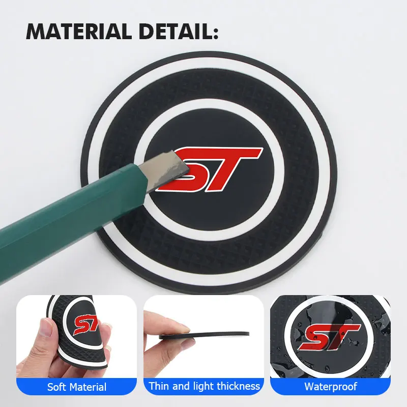 2pcs Silicone Car Cup Holder Anti Slip Insert Coasters Pads For Ford ST Racing Performance Focus Mk2 Mk3 MK4 Fiesta Ranger