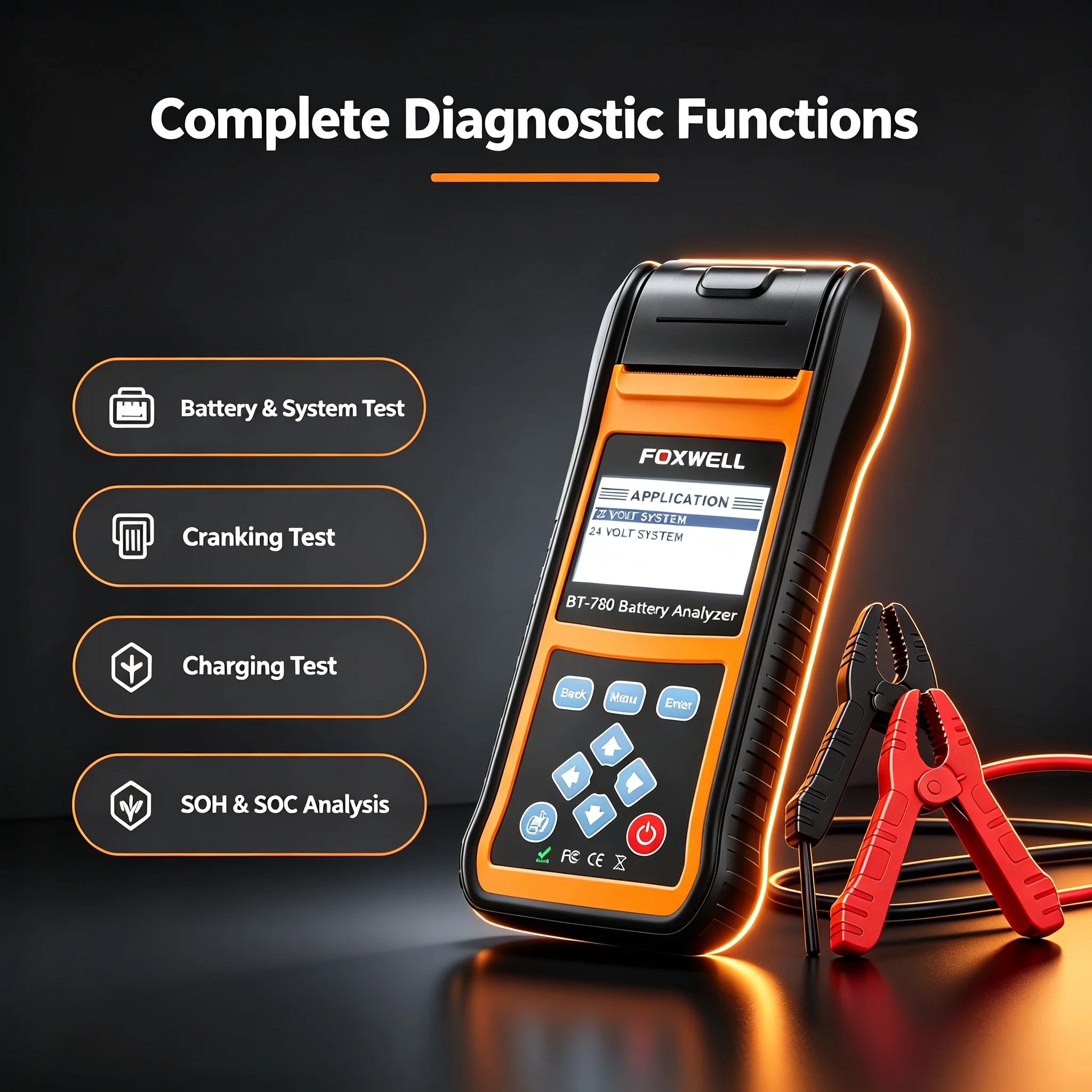 FOXWELL BT780 12V Car Battery Tester Capacity AGM/GEL/EFB Analyzer with Built-in Printer Car Battery Monitor CCA/SOC/SOH Test