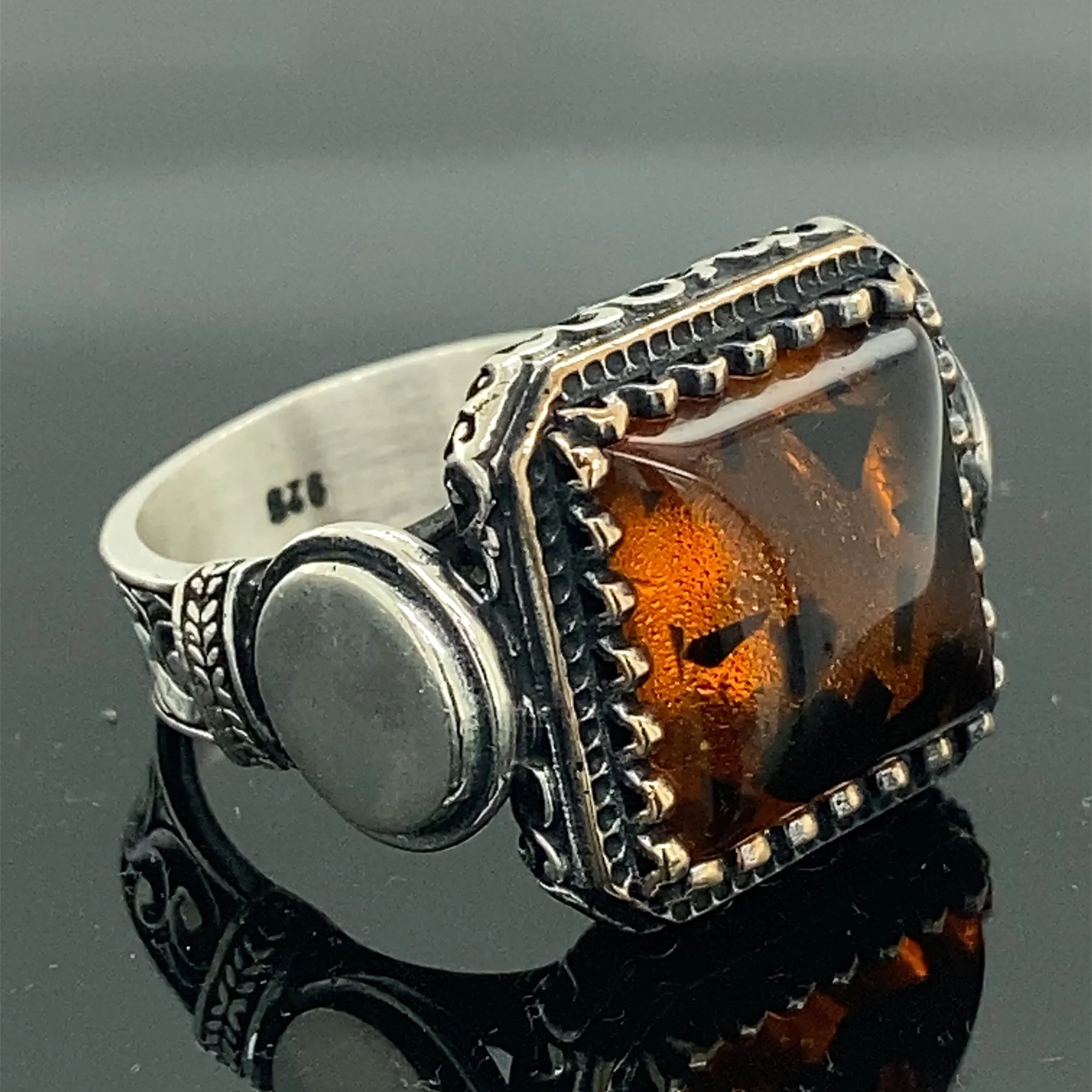 

Amber Stone Ring , Square Design Ring , Silver Amber Gemstone Ring , Ottoman Jewelry , 925k Sterling Silver Ring