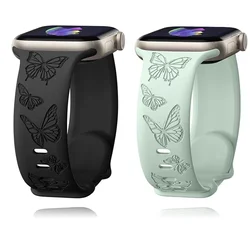 Butterfly Engraved Strap for Apple Watch Band 41mm 40mm 42 46mm 45mm 44mm Silicone for iWatch Series 10 9 8 7 6 SE 5 ultra 49mm