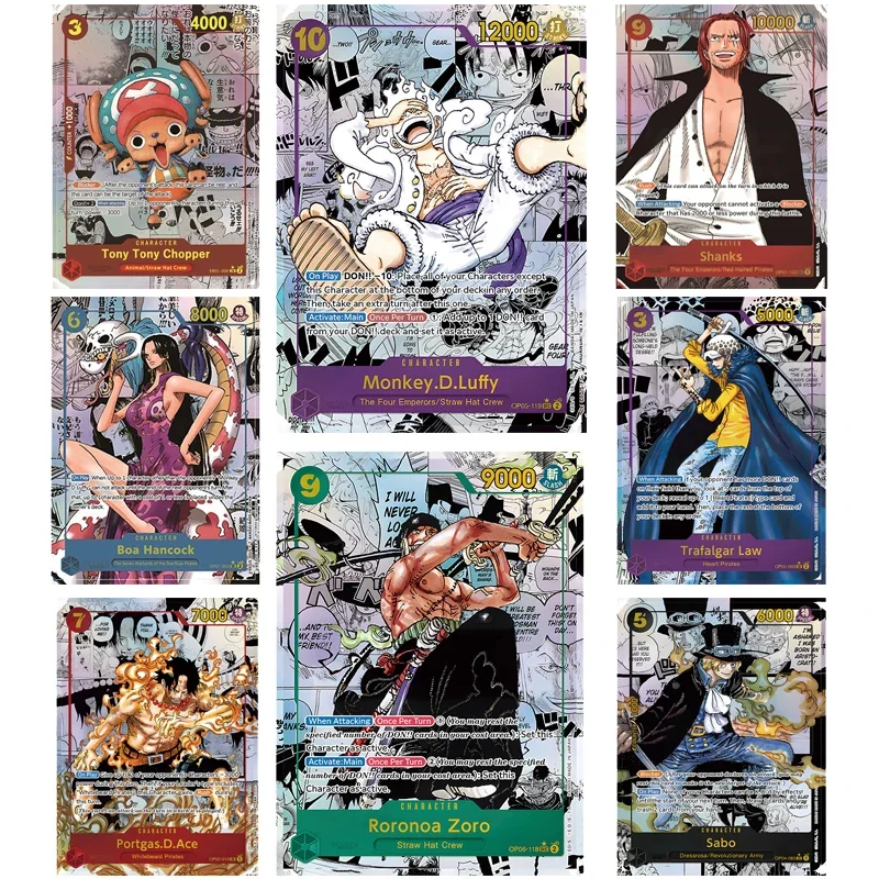 8Pcs/set Diy Homemade One Piece Hancock Luffy Shanks Anime Characters Bronzing Collection Flash Card Cartoon Toys Christmas Gift