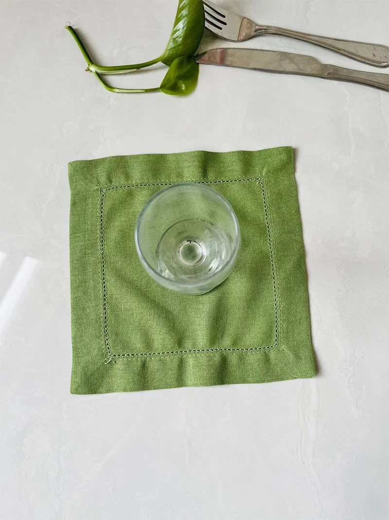 Cotton and Linen Cocktail Coaster, Square Towel, Tableware Mat, 6-Piece Set Table Decoration, 20X20 Cm