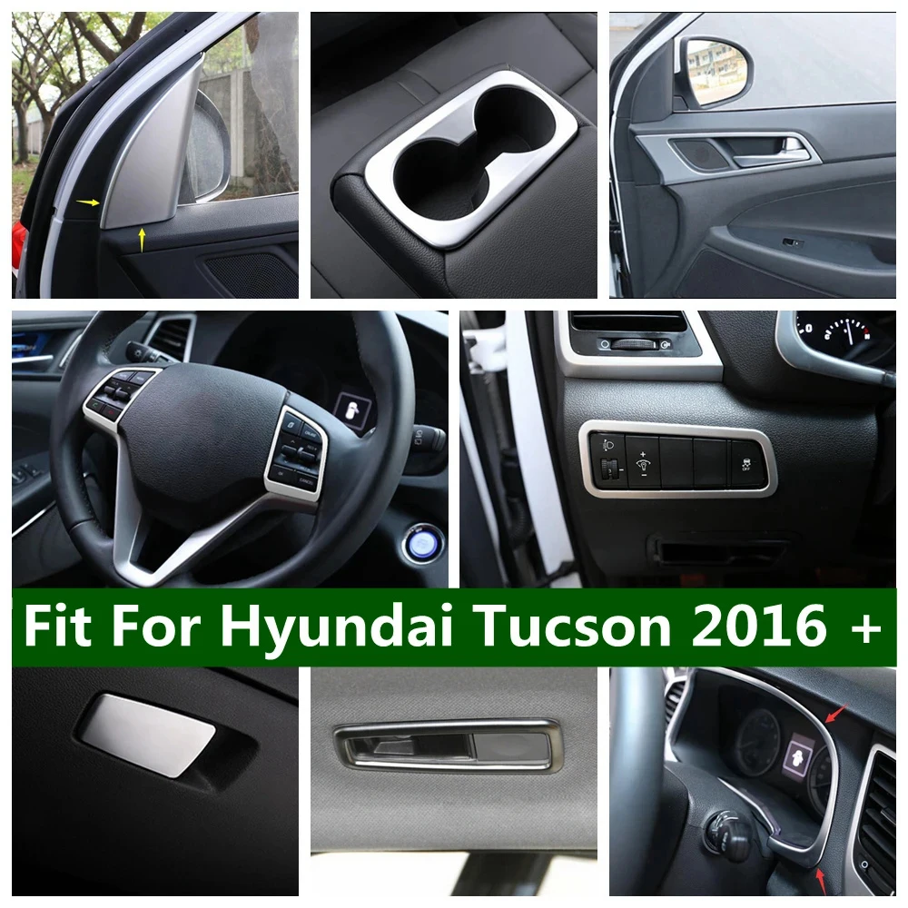 

Pillar A Head Lamp Door Handle Bowl Water Cup Holder Steering Wheel Cover Trim For Hyundai Tucson 2016 - 2020 Car Accessories