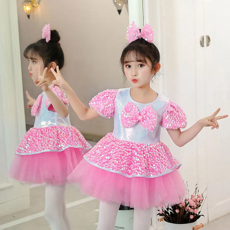 Vestito da ballo per palcoscenico per ragazze abbigliamento da ballo per bambini paillettes costumi di balletto Tutu per ragazze danza Stage Performance Dancewear