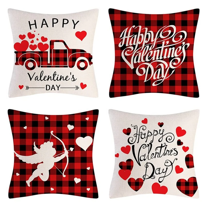 

Valentine's Day Pillow Cover 18X18inch Set Of 4,Valentines Day Decorations Cushion Cover Throw Pillows Home Decor