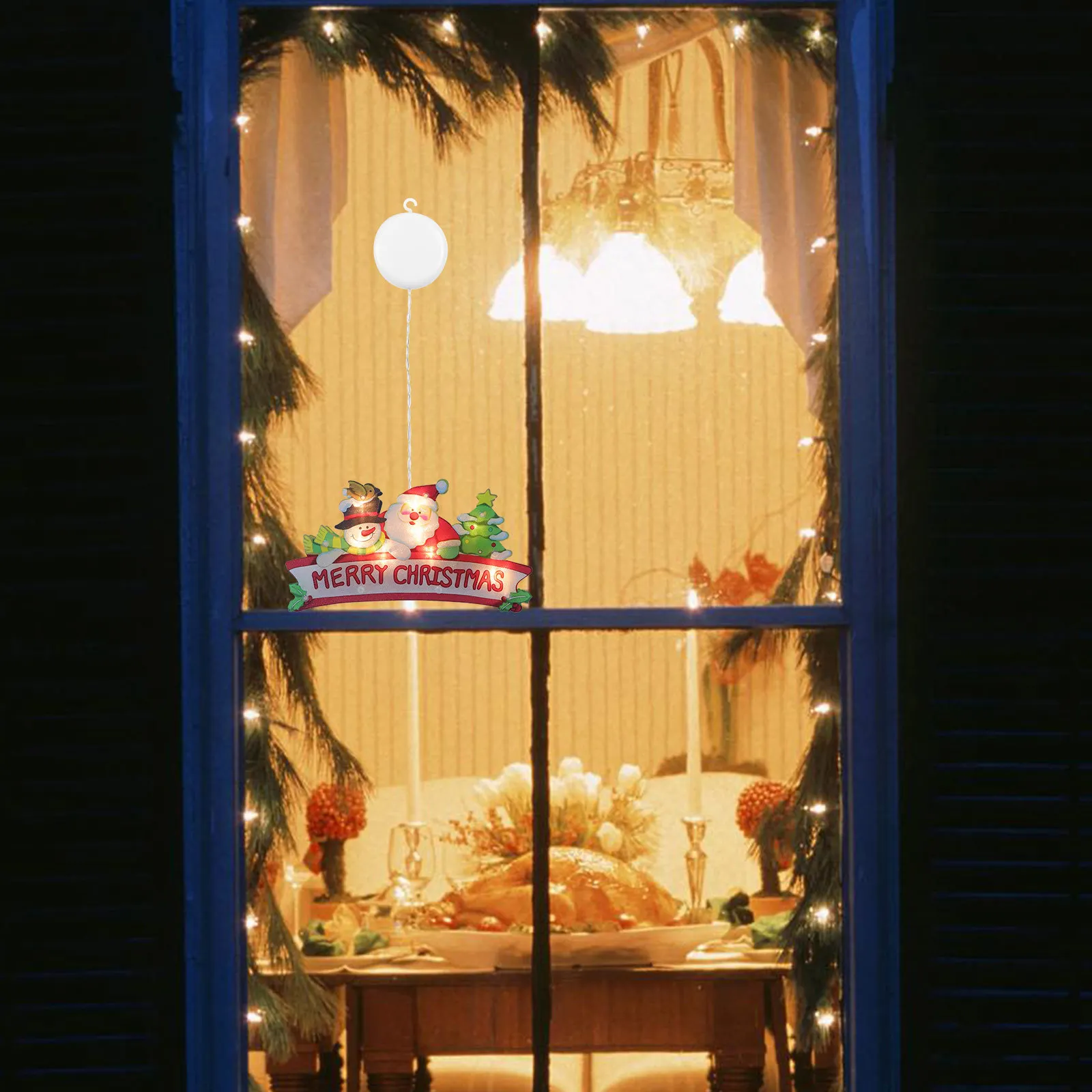 

1pc Christmas Led Showcase Sucker Portable Night Christmas Showcase Light Pendant Xmas Window Xmas Light