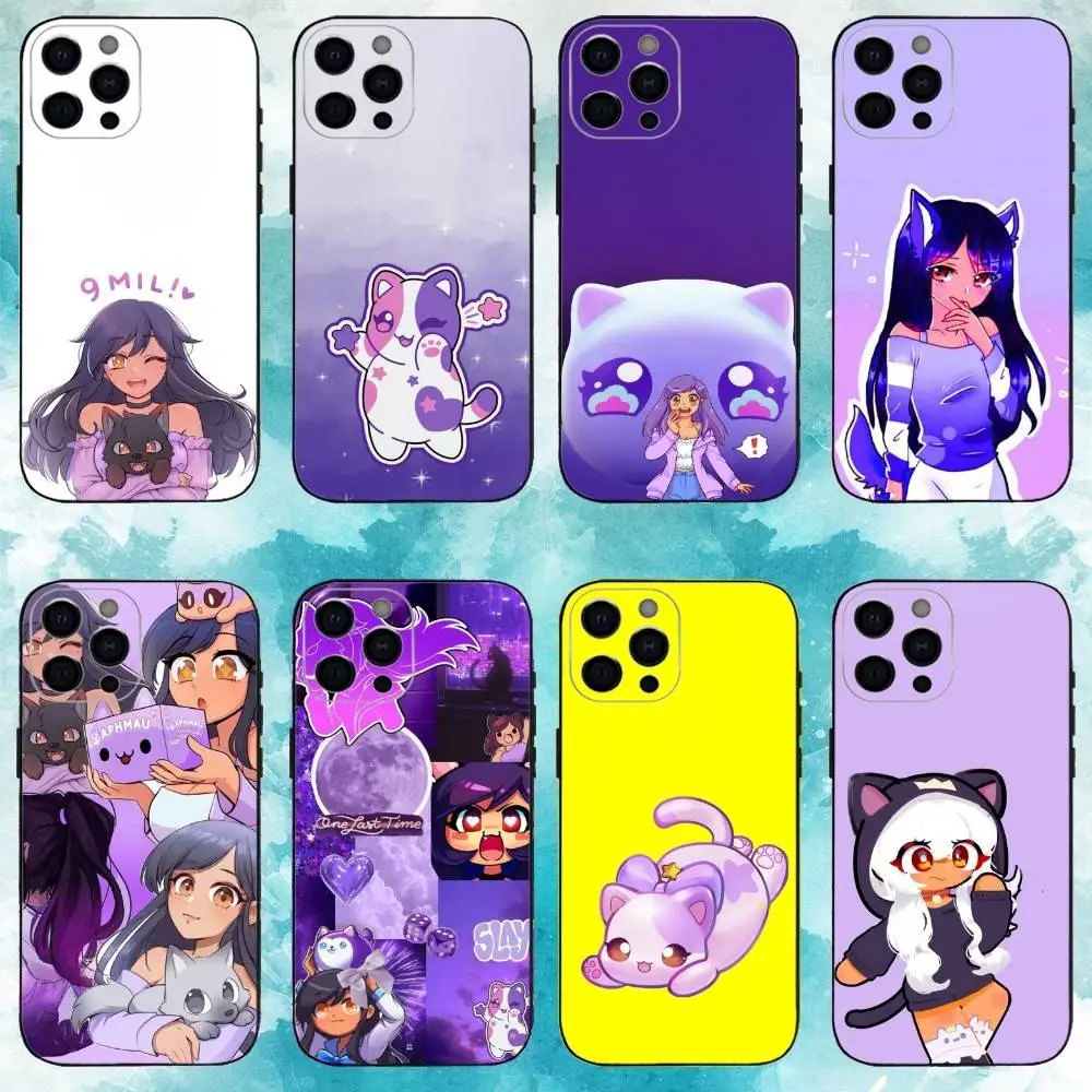 

A-Aphmau Meow Anime Cats Phone Case For iPhone17,16,15,14,13,12,11 Plus,Pro Max Soft Black Cover