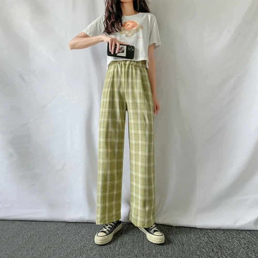 

Daily High Waist Vintage Plaid Women Pants Wide Leg Loose Harajuku Plaid Pants Straight Y2K Checkered Pants Girls