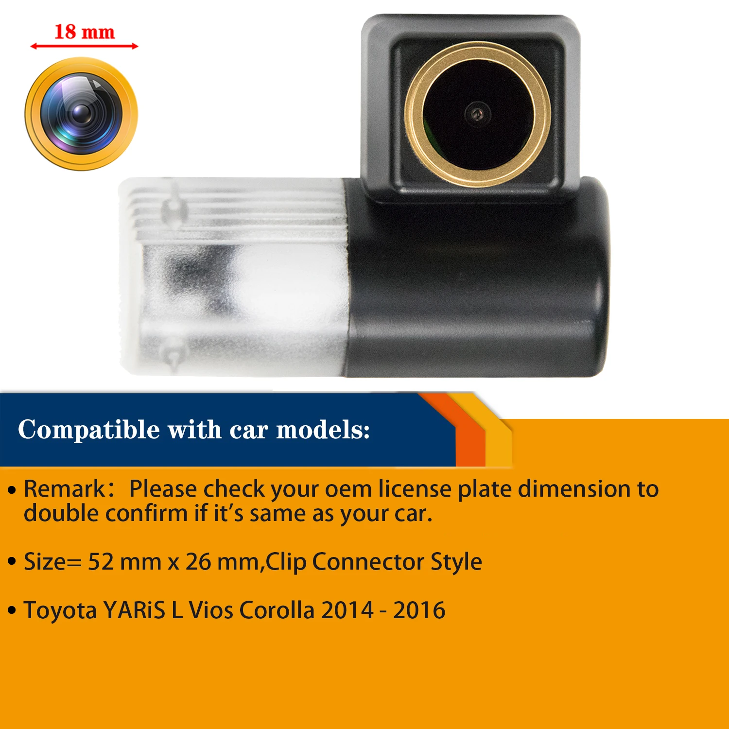 HD 1280*720p Rear View Camera for Toyota YARiS L Vios Corolla 2014-2016,Night Vison Reversing Backup License Plate Light Camera