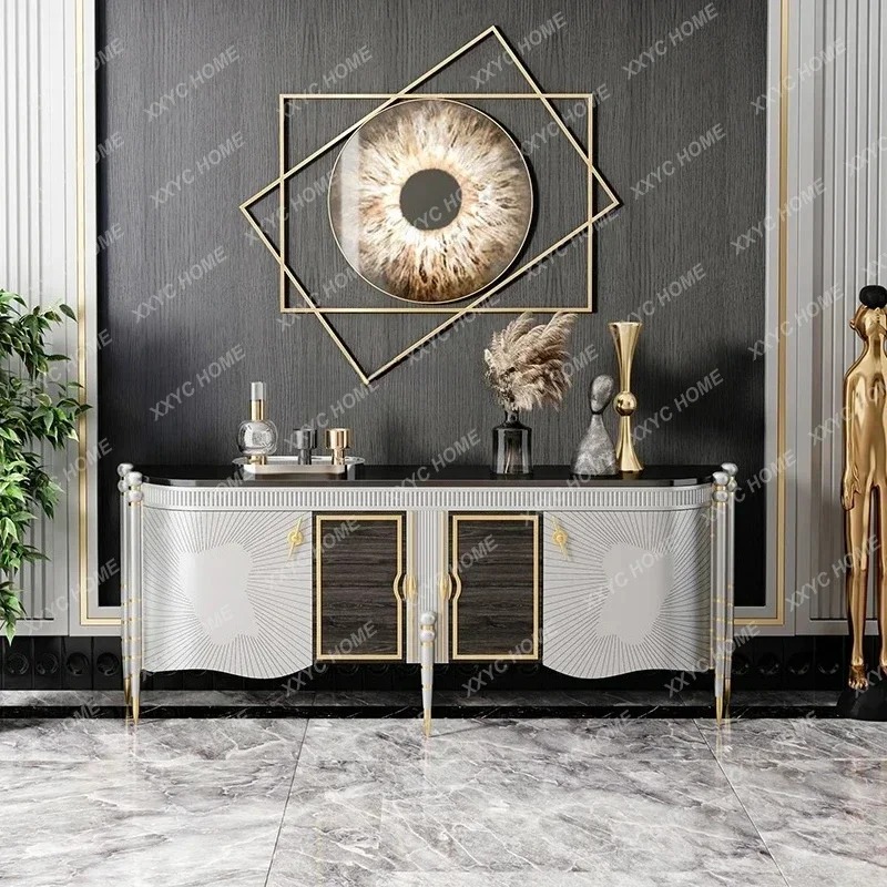 A  Postmodern light luxury door cabinet entry living room villa decoration American side cabinet four doors solid wood