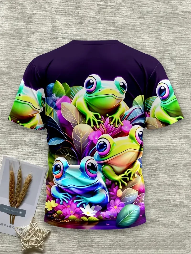 Camiseta masculina plus size com estampa de sapo 3D, solta e casual, macia, confortável e respirável, esportes ao ar livre