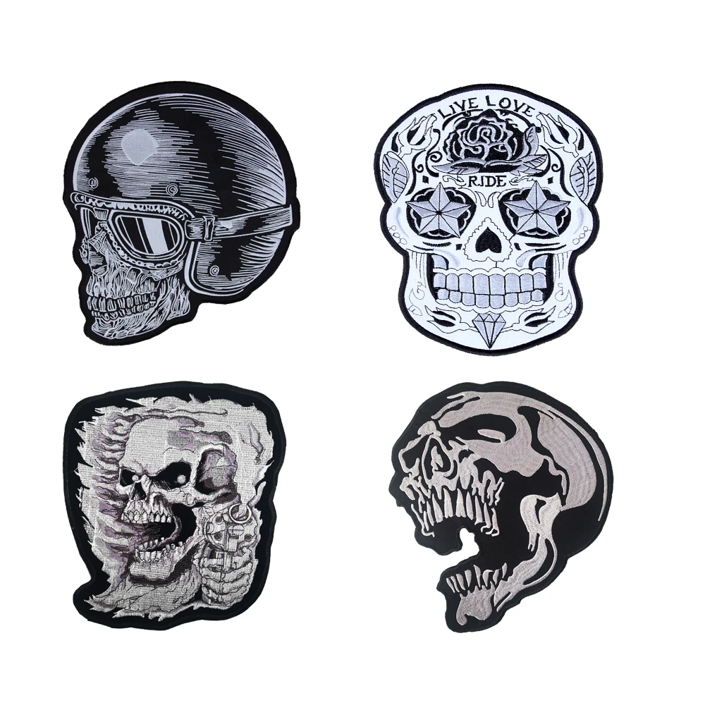 Large Motorcycle Embroidery Patches Skull Hemlet  Rose Star Angry Shouting Cool Darkness For Jacket Back Biker Punk Sew On