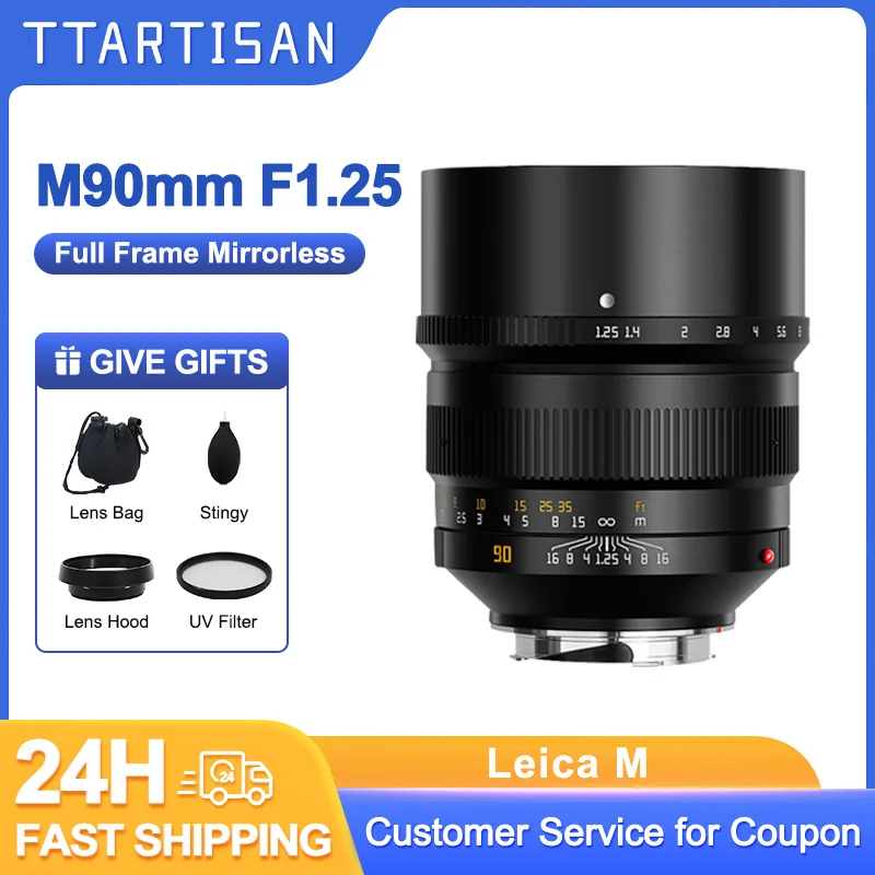 TTArtisan 90mm F1.25 Full Frame Large Aperture Fixed Focus Manual Focus Portrait Favored Camera Lens for Leica M Mount Camera