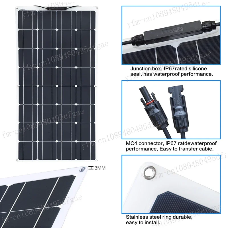 500W Flexible Solar Panel 100W 5PCS Waterproof 200W 300W 400W 500W 600W 1000W 12V Photovoltaic Solar Panel for Camping China