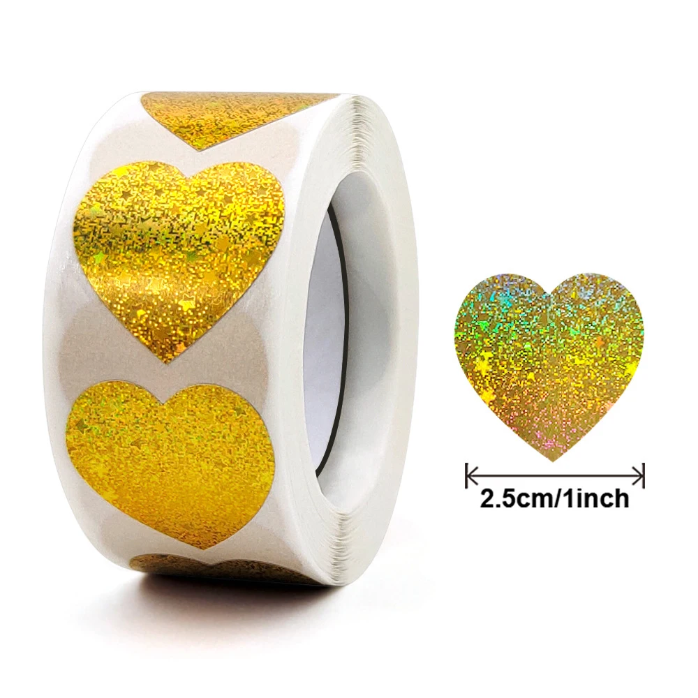 100-500pcs Glitter Heart Stickers Valentine\'s Day Sparkling Heart Stickers Holiday Party Decoration Seal Label
