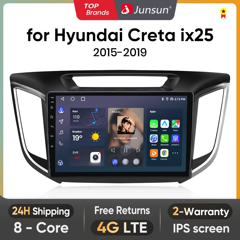 

Junsun V1 AI Voice Wireless CarPlay Android Auto Radio for Hyundai Creta ix25 2015-2019 4G Car Multimedia GPS 2din autoradio