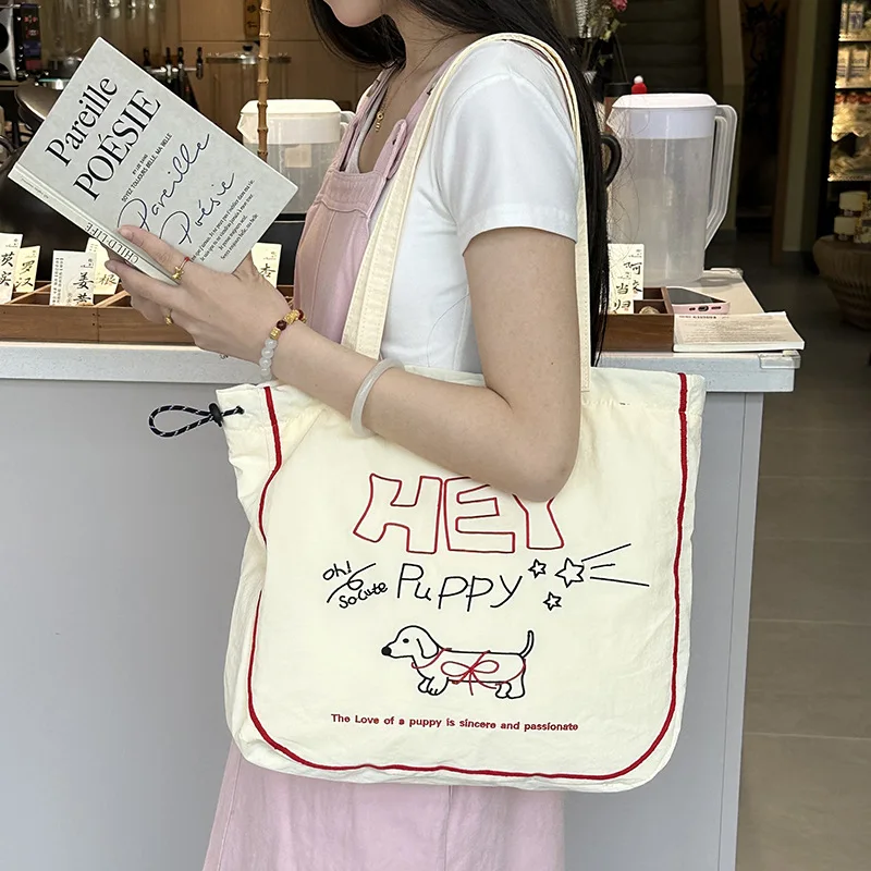 Женские сумки на плечо с милым мультяшным принтом на шнурке, повседневные легкие женские сумки-тоут, большая вместительная студенческая сумка для девочек