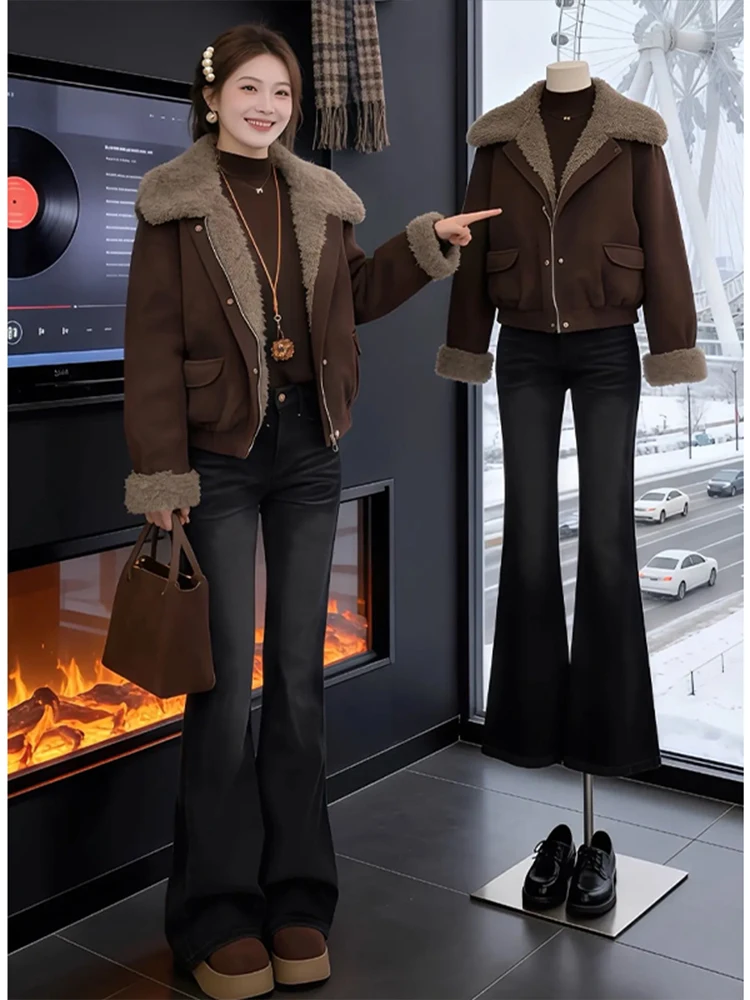 

Lamb Fur Collar Thiened Fce Lined Women's Cotton Jaet Winter Warm Faionable Workwear Parka Sle Top Quali Cotton ...