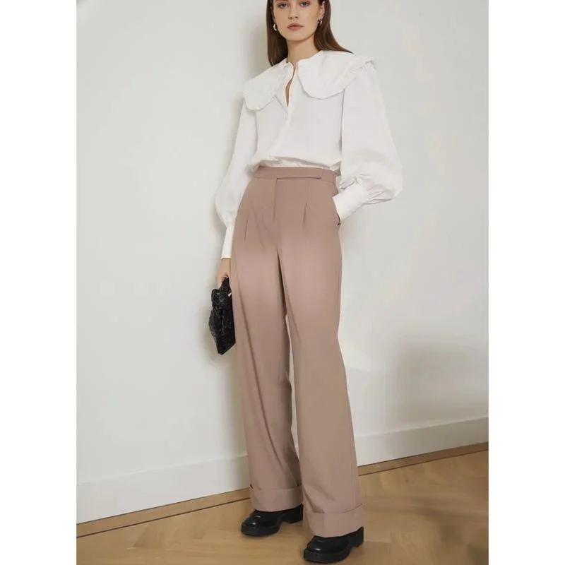High Waist Wide Leg Suit Pants For Women Spring Commuting Style Loose Trousers Elegant Casual Office Wear Floor Length Fashion