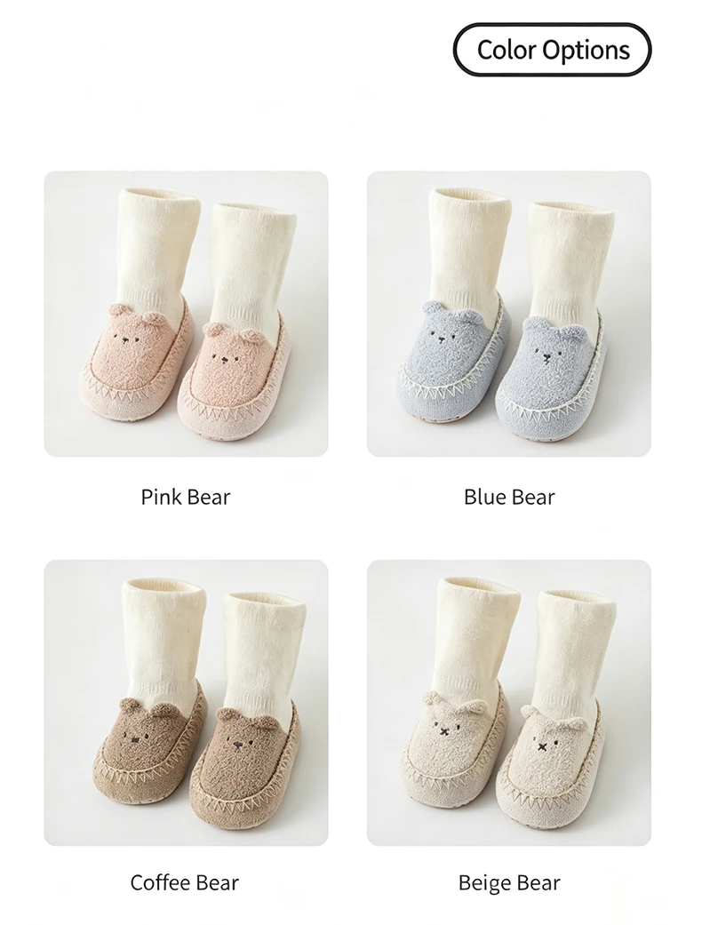Niedliche Bären-Babysocken-Schuhe, warme, rutschfeste Bodensocken für Kleinkinder, weiche Sohlen, Lauflernschuhe für Neugeborene, Indoor-Laufschuhe – Detail 4