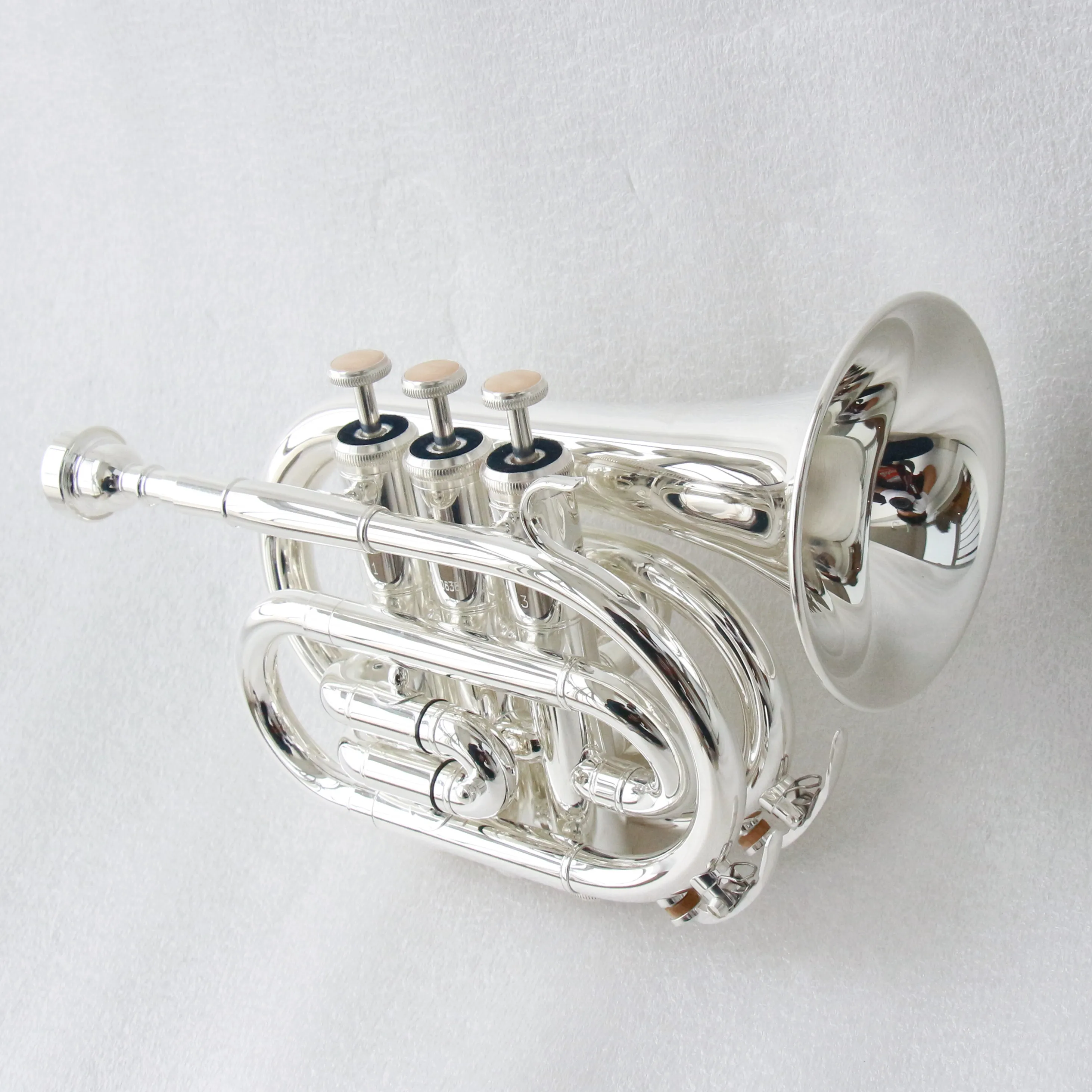 

Chinese Cheap Price Silver Plated Pocket Trumpet B-flat 3 Pistons Pocket Trumpet
