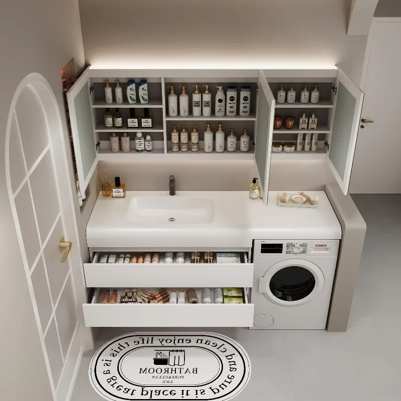 Balcony rock slab hot bending integrated washing machine cabinet combination modern cabinet simple bathroom cabinet toilet washb