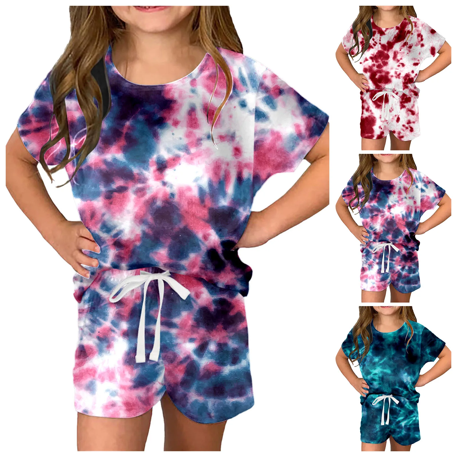 Dzieci Casual T shirty Zestawy Letnie Tie Dye Print Krótki rękaw Top Szorty Garnitur Dzieci Chłopcy Dziewczynki Dwuczęściowy Zestaw Dresy Stroje