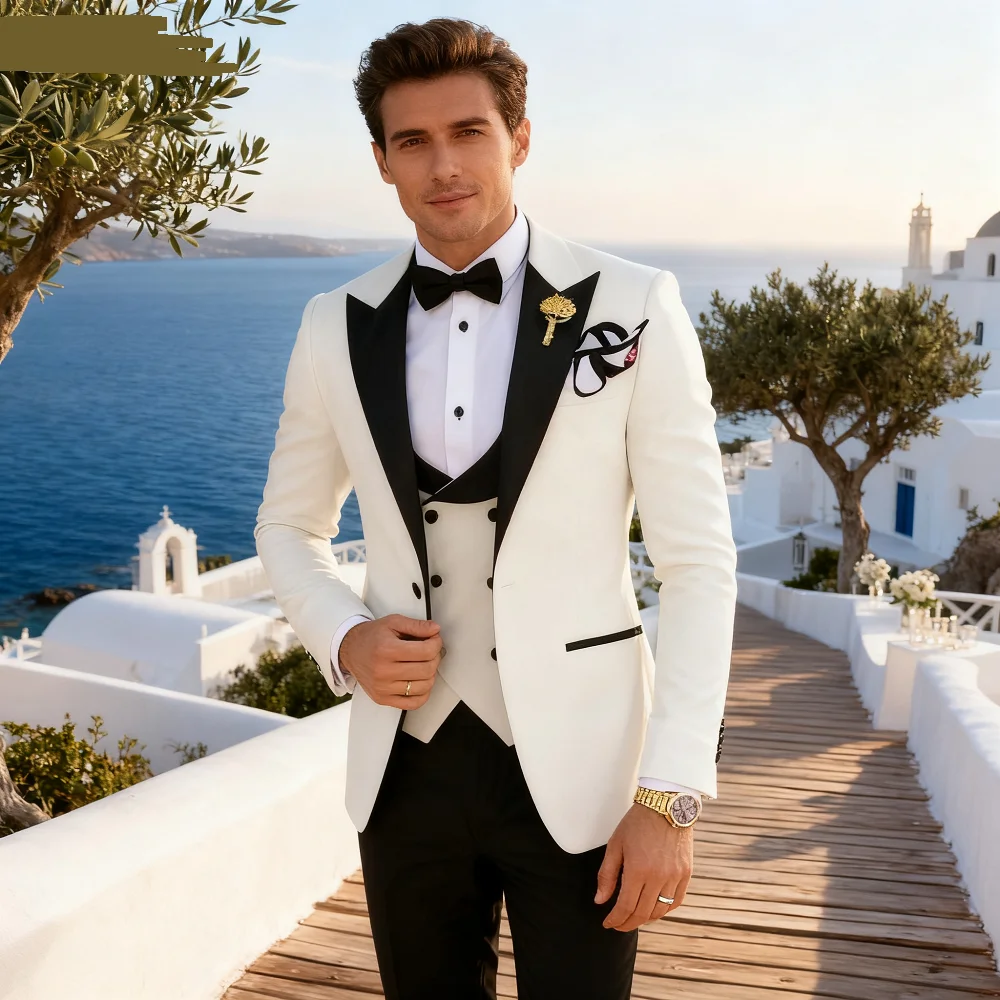 

Novo 3-Piece Men's Formal Terno Business Suit with Notched Lapel Slim Fit Smoking Jacket Blazer for Wedding Party