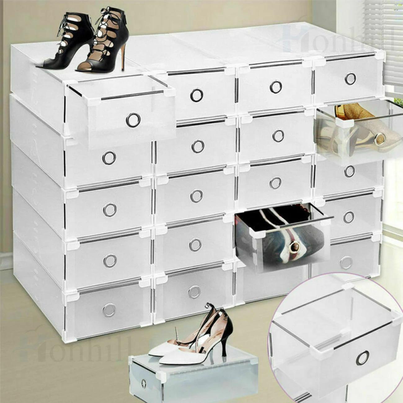 20pcs Transparent shoe box storage shoe boxes dustproof shoes organizer box can be superimposed combination shoe cabinet