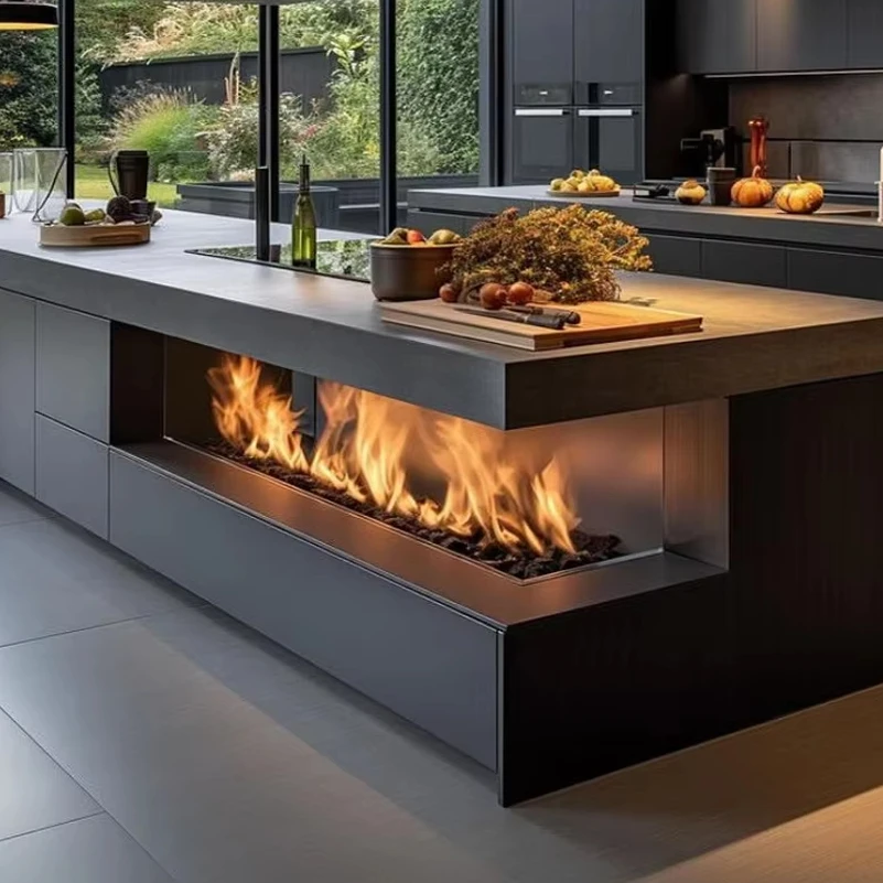 Soporte de TV de acero moderno inteligente Tuya, chimeneas eléctricas de 100cm con efecto de vapor de agua 3D, control remoto para Villa al aire libre