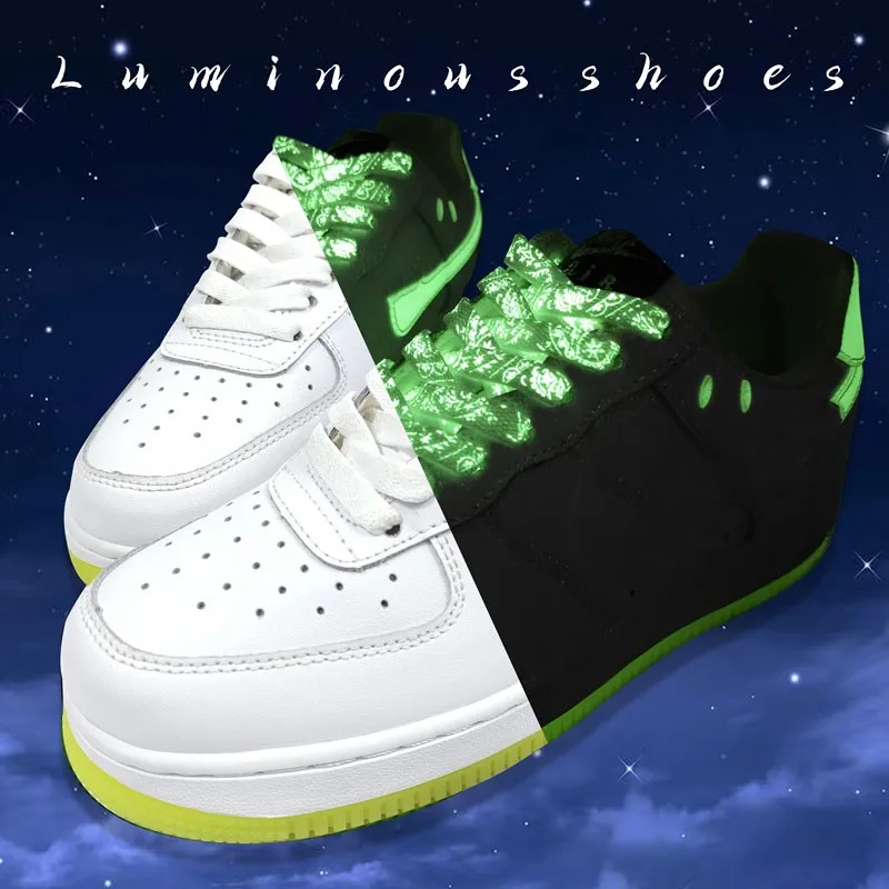Flache, leuchtende Schnürsenkel für Sneaker, fluoreszierend, im Dunkeln leuchtend, mit Cashew-Blumen- und Tintenfleck-Motiv, für AF1, Damen und Herren – Detail 5