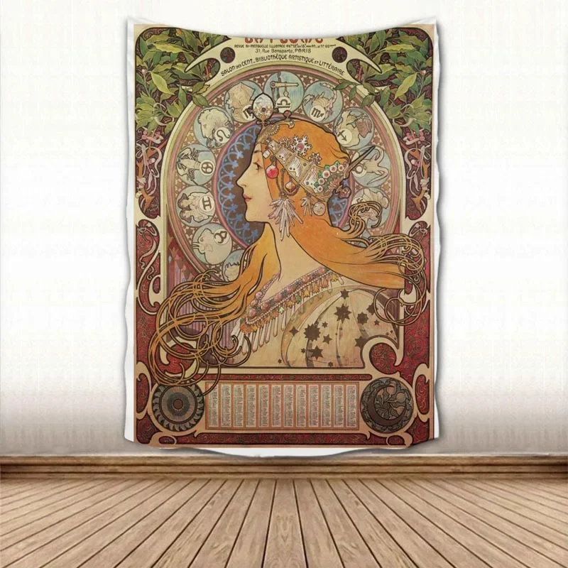 Beautiful Alphonse Mucha Tapestry Wall Hanging Wall Fabric Tapestry Art Home Decoration Sleeping Pad Wall Carpets Dorm Decor