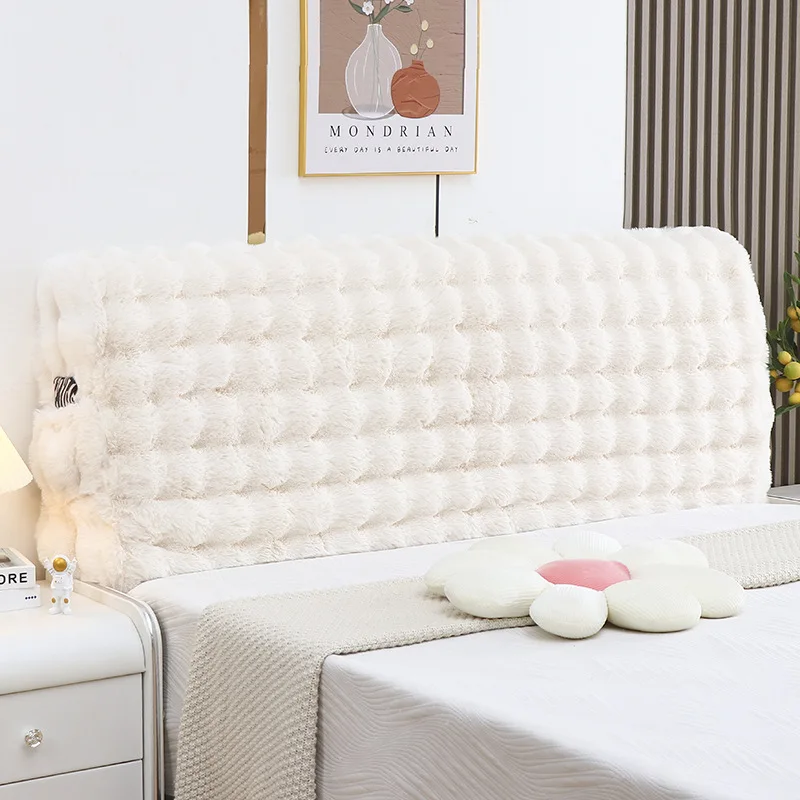 All-inclusive Super Soft Fluffy Head Covers Solid Color Thicken Plush Bed Back Dust Protector Cover Dust Headboard Protective