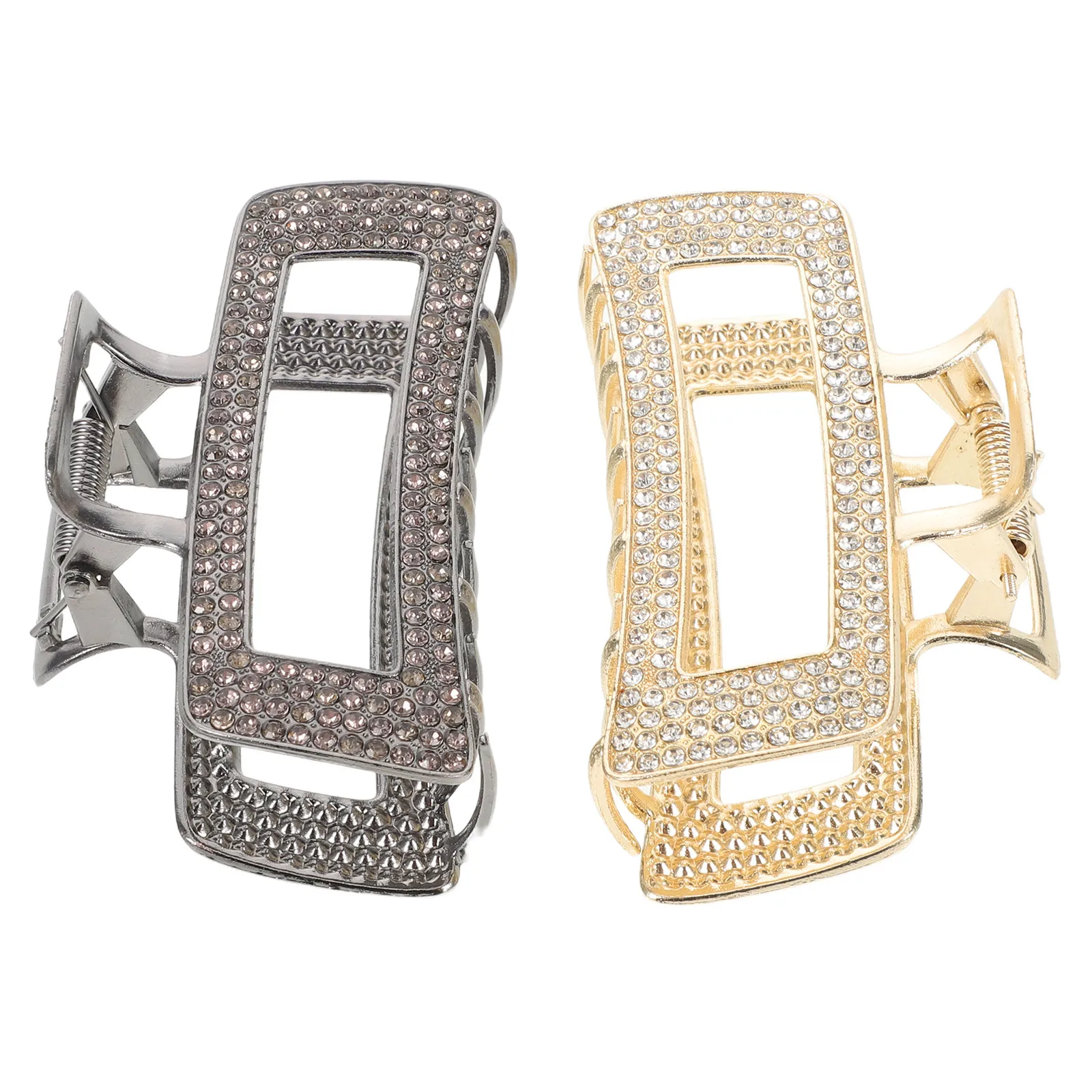 

2Pcs Large Square Rhinestone Hair Claw Clips Sparkling Metal Jaw Clamps Non-Slip Updo Bun Holders Decorative Hair Accessories