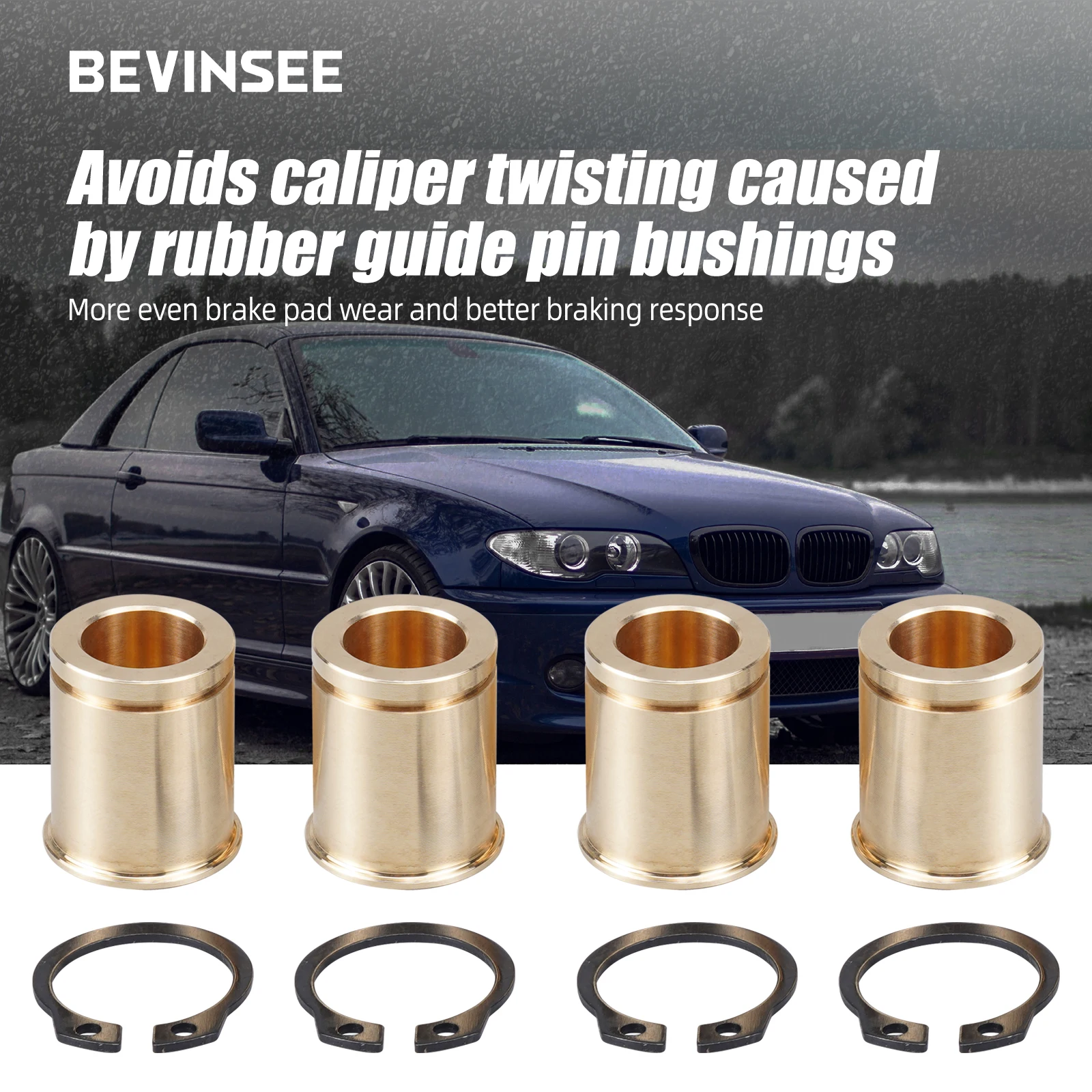 BEVINSEE For BMW E46 Brass Brake Caliper Slider Bushes Kit For BMW E46 E90 E92 E39 E36 E34 E85 Z4 Car Brake Caliper Accessories