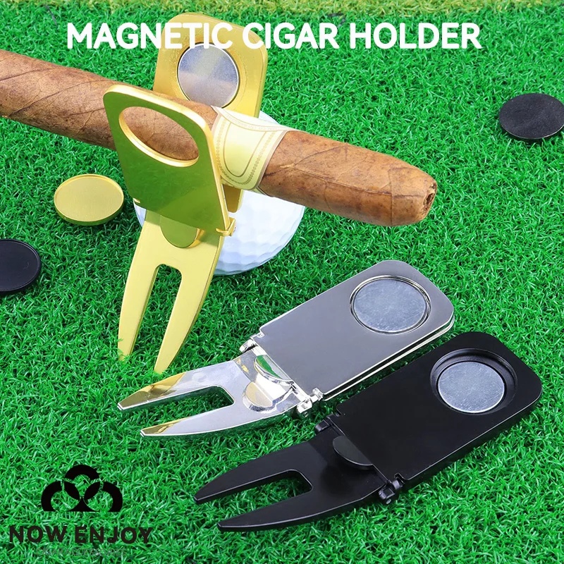 

Alloy magnetic cigar holder 3in1 cigar holder and cigarette rack Outdoor portable cigar stand putting green fork golf club fork