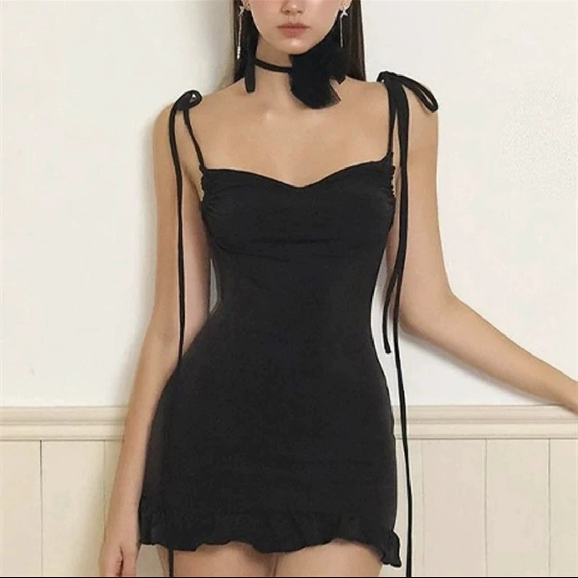 Summer Dresses For Women Solid Color Sleeveless Spaghetti Strap Slim Mini Dress Lady Fashion Streetwear Y2k Bandage Tight Dress