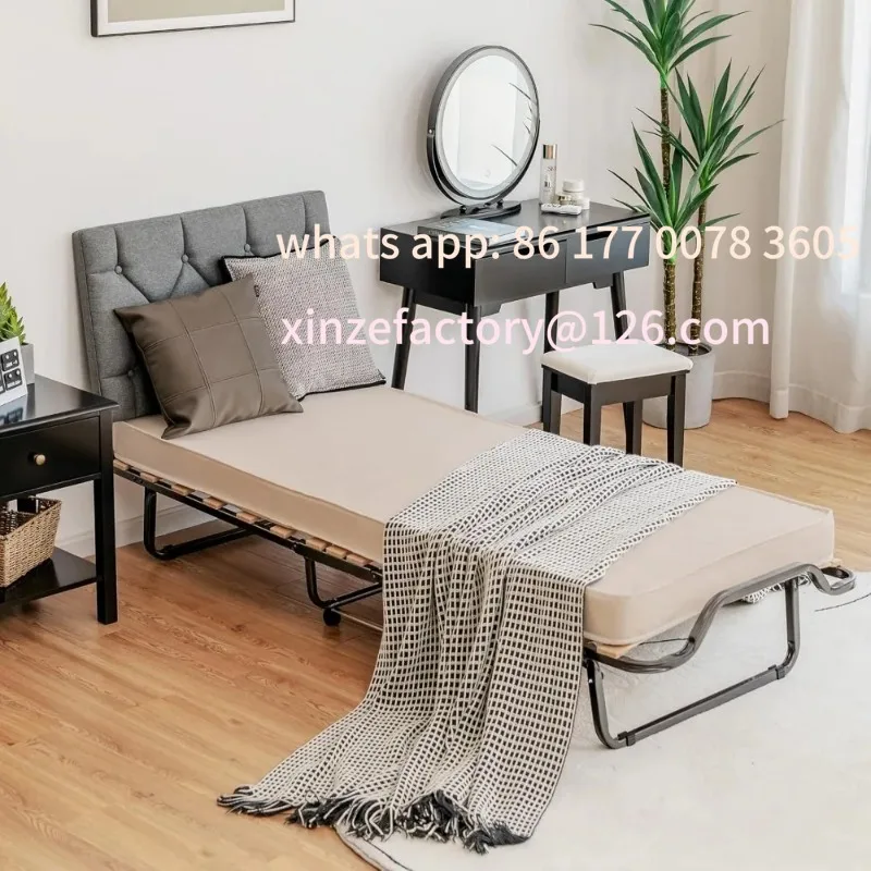 Customizable Folding Bed with Memory Foam Mattress, Small Single Size Guest Bed with Sturdy Metal Frame