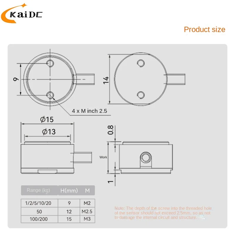 Miniature Button Load Cell 1kg-200kg Column Compression Force Sensor for Robot Gripper Industrial Testing