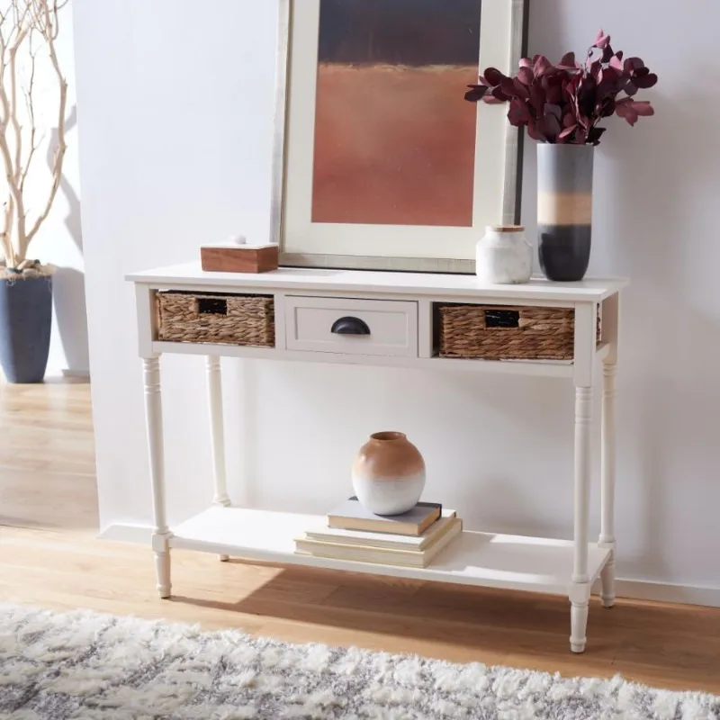 Home Collection Christa Distressed White 3-Drawer Storage Console Table, Distressed/White US(Origin)