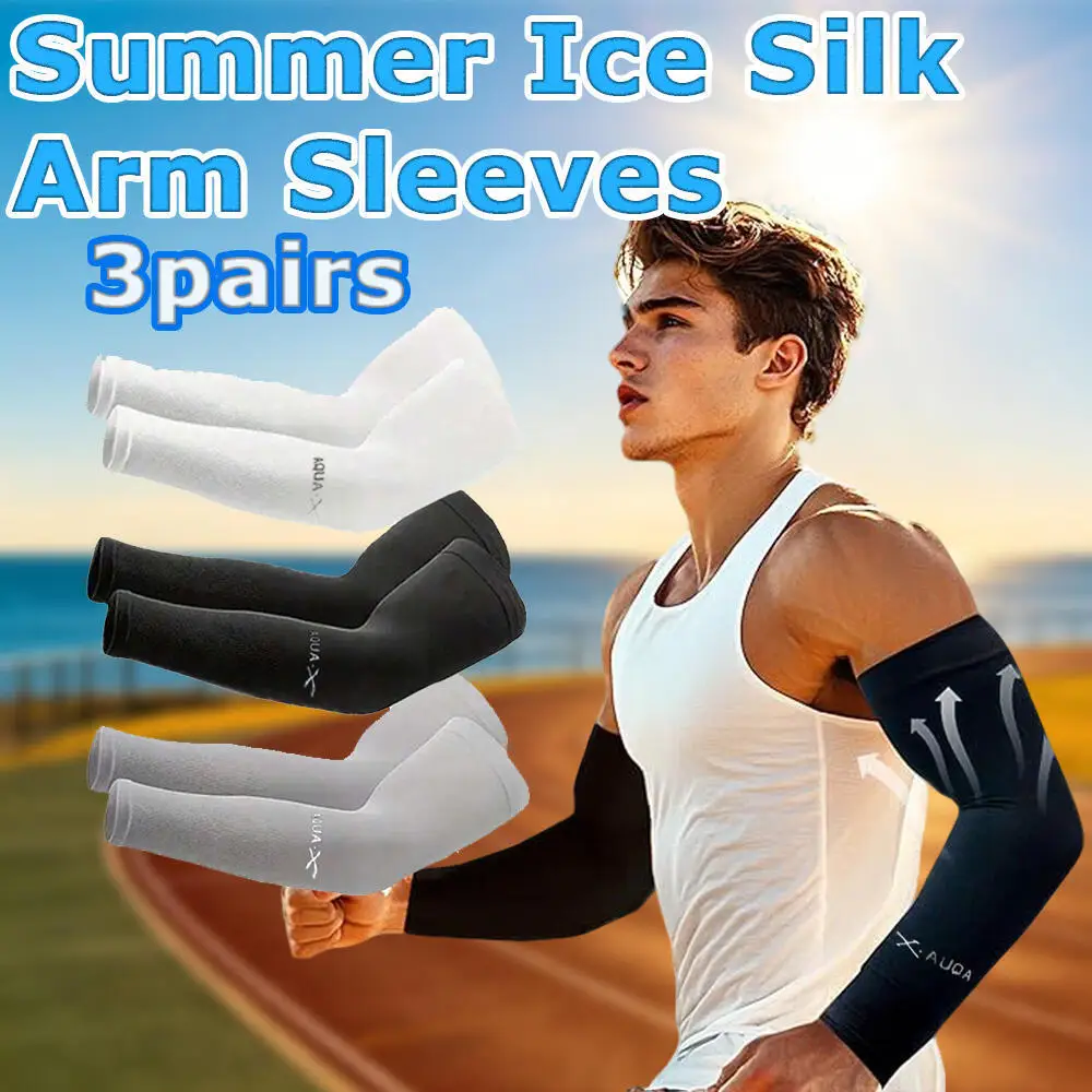 3 Pairs Cooling Arm Sleeves, Sun Protection Breathable Quick Dry Arm Covers for Cycling, Driving, Fishing, Outdoor Activities