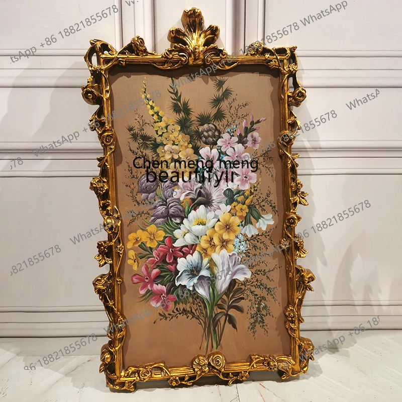 Vintage Carved Living Room Entrance Fireplace Mirror French Decorative Mirror Wall-Mounted Vanity Mirror