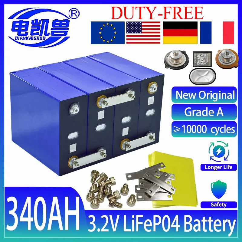 

Lifepo4 3.2V 340AH New Grade A 3C high-power DIY 12V 24V 48V solar-battery charger Suitable for energy storage in RV homes