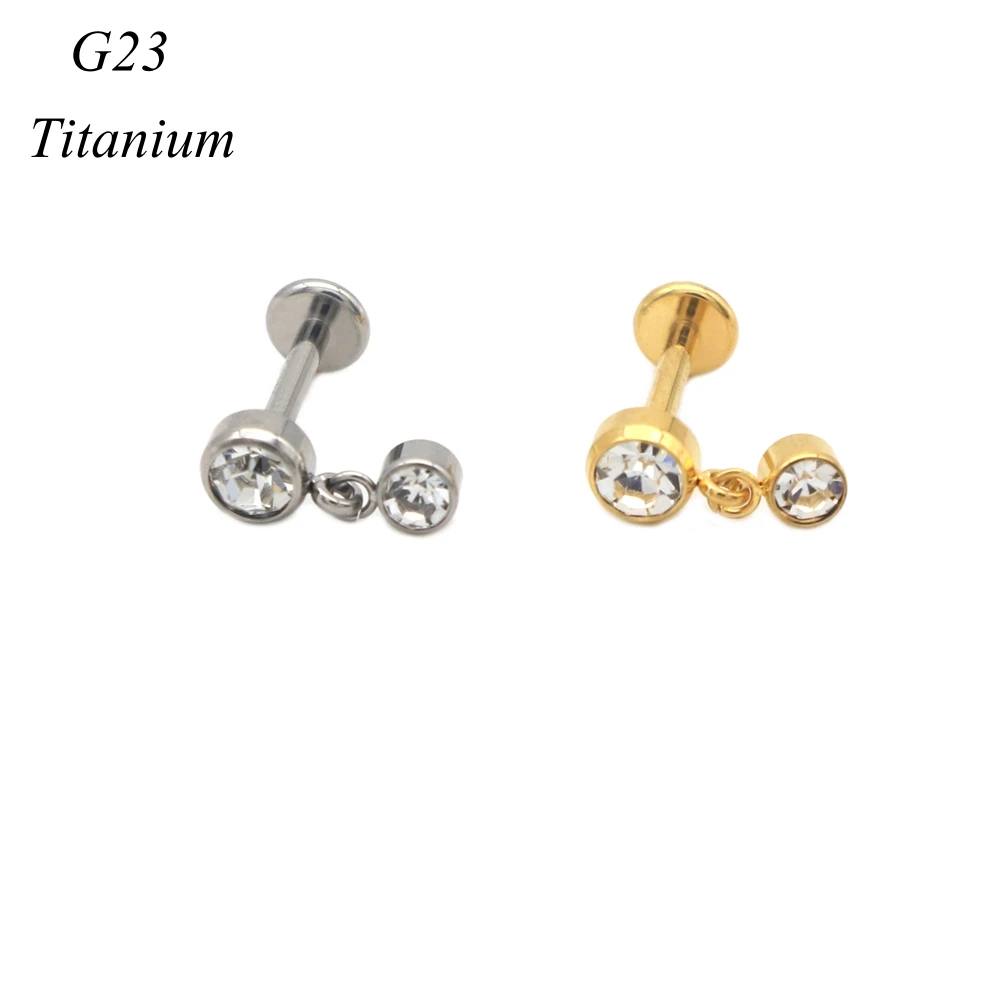 20pcs Titanium Earring Labret Round Pendant Cartilage Stud Helix Cartilage Rook Lip Stud 16G Body Piercing Clear Zircon