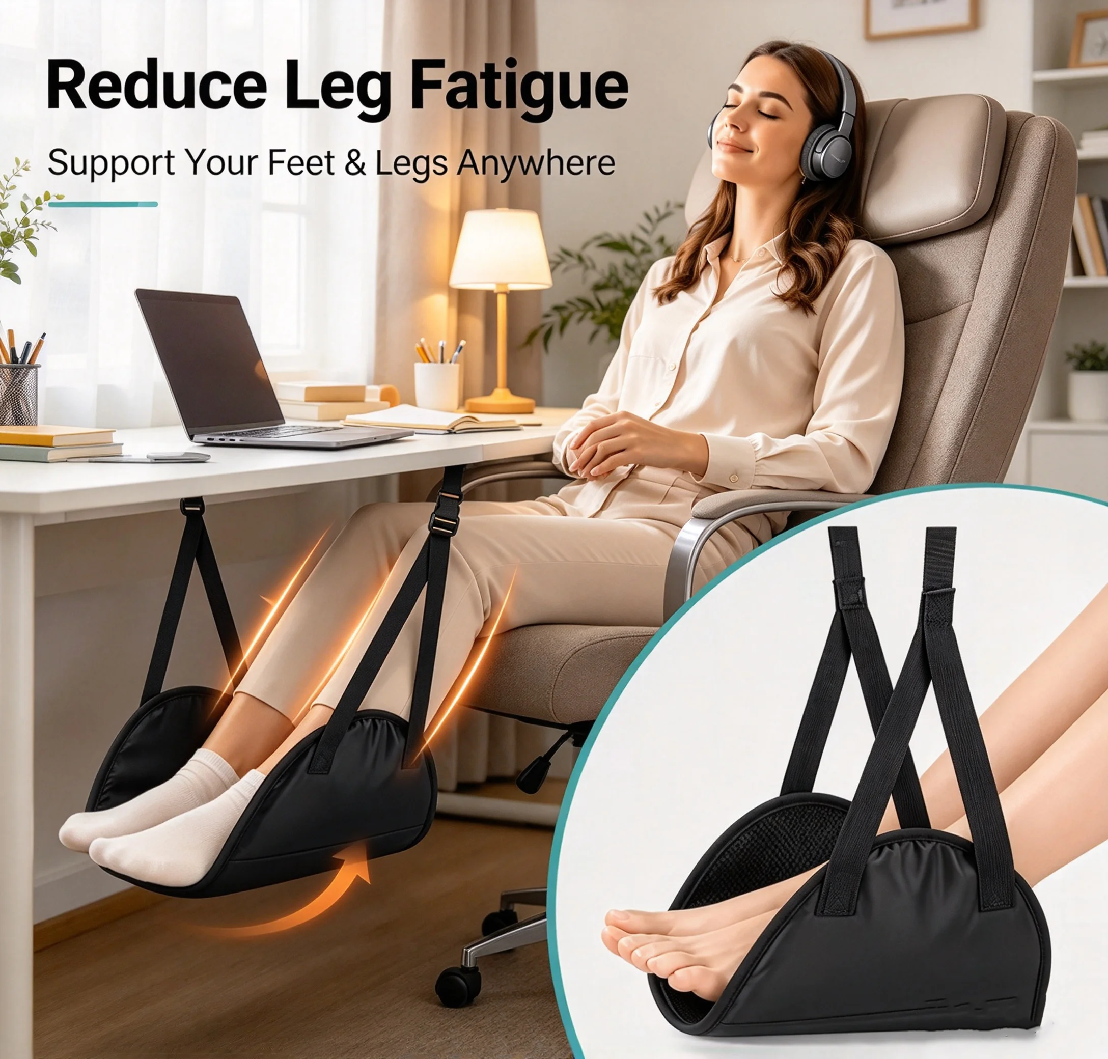 Adjustable Height Portable Hanging Foot Rest, Travel Foot Rest Pad, Compact Space Saving Leg Support for Plane Train Office