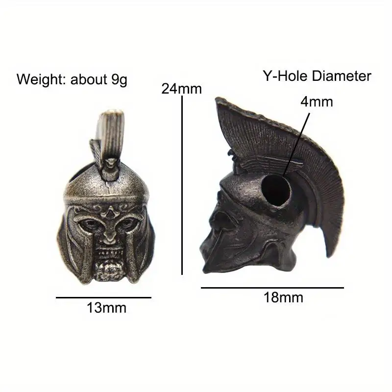Roman Warrior Helmet Knife Beads DIY Paracord Woven Lanyard Pendant Jewelry Brass Spartan Knight Head Sculpture EDC Tool Charm
