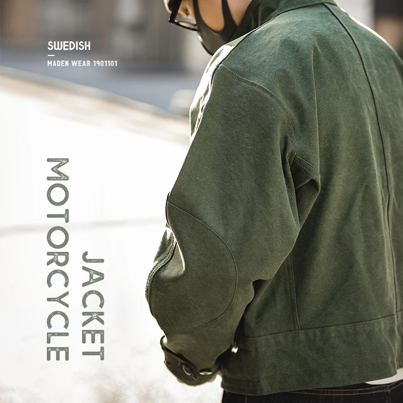 Maden Retro 16oz Canvas Swedish Motorcycle Green Jacket Pocket Bomber Jacket Casual Hunting Work Outwear for Men Spring and Fall 13 S924540358ef9488f91d0478b0c3afc3bU