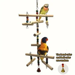 Parrot Swinging Ladder Toy Bird Toy Colorful Wooden Bells and Beads Perfect Love Bird Bells and Beads Colors Are Random